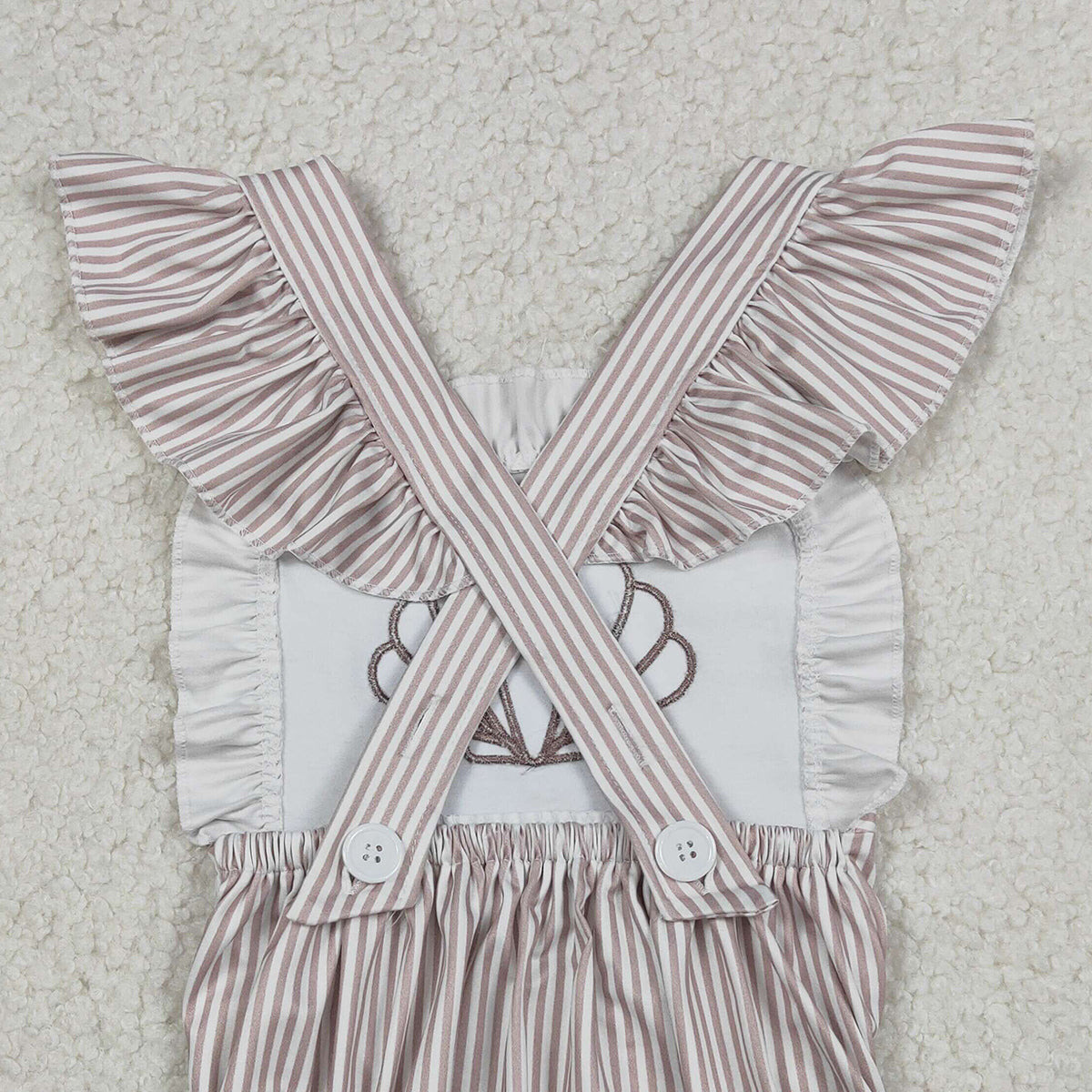 Baby Girls Embroidery Ruffle Rompers with Stripe Shells And Flutter Sleeves