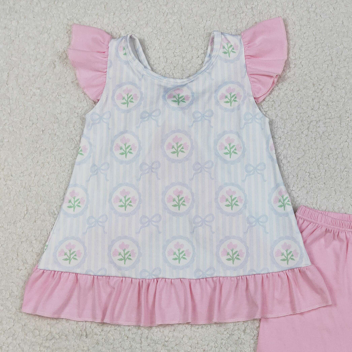 Baby Girl Pink Grandmillennial Bow Coquette Shorts Set