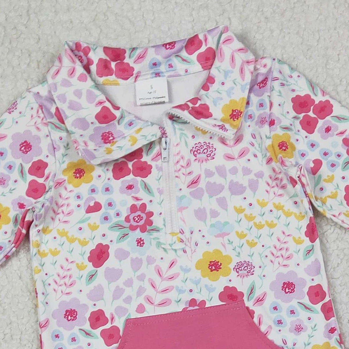 Baby Girls Colorful Flowers Pullover Zip Pocket Jogger Pants Set Cute Baby Outfit Toddler Girls Clothing Set