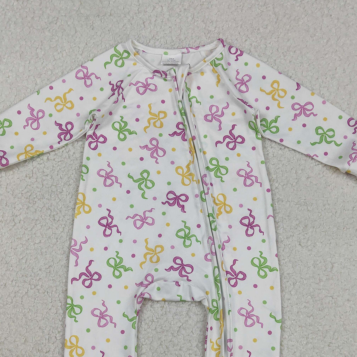 Baby Girls Convertible Rompers with Mardi Gras Bows Polka Dots Two-Way Zipper Soft Cotton Outfit for Infants