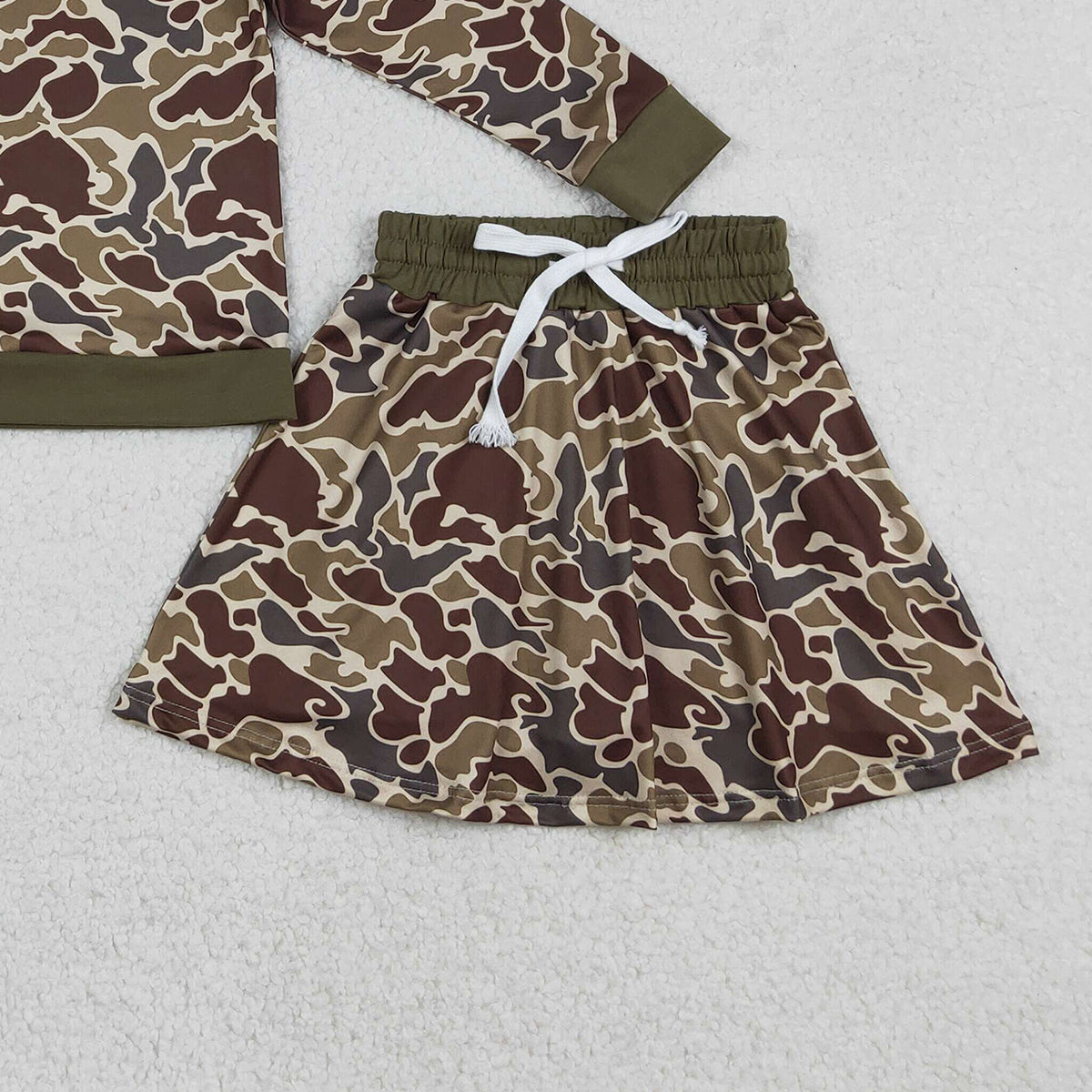 Baby Girls Brown Camo Long Sleeve Outfit Set with Skirt And Shorts for Hunting Theme Clothing