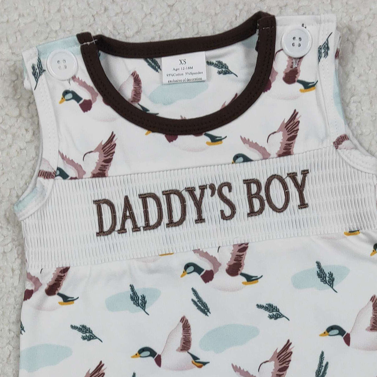Smocked 'Daddy's Boy' Baby Sleeveless Ducks Hunting Short Rompers Boy's Summer Outfit Casual Breathable Clothing