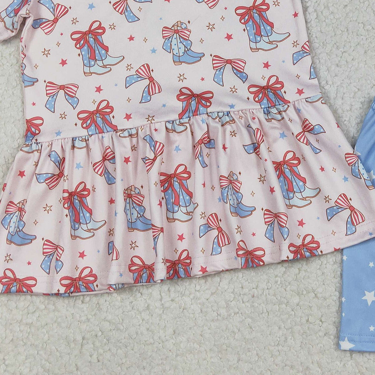 July 4th Outfit  Bows Boots Shorts Set Patriotic Clothing