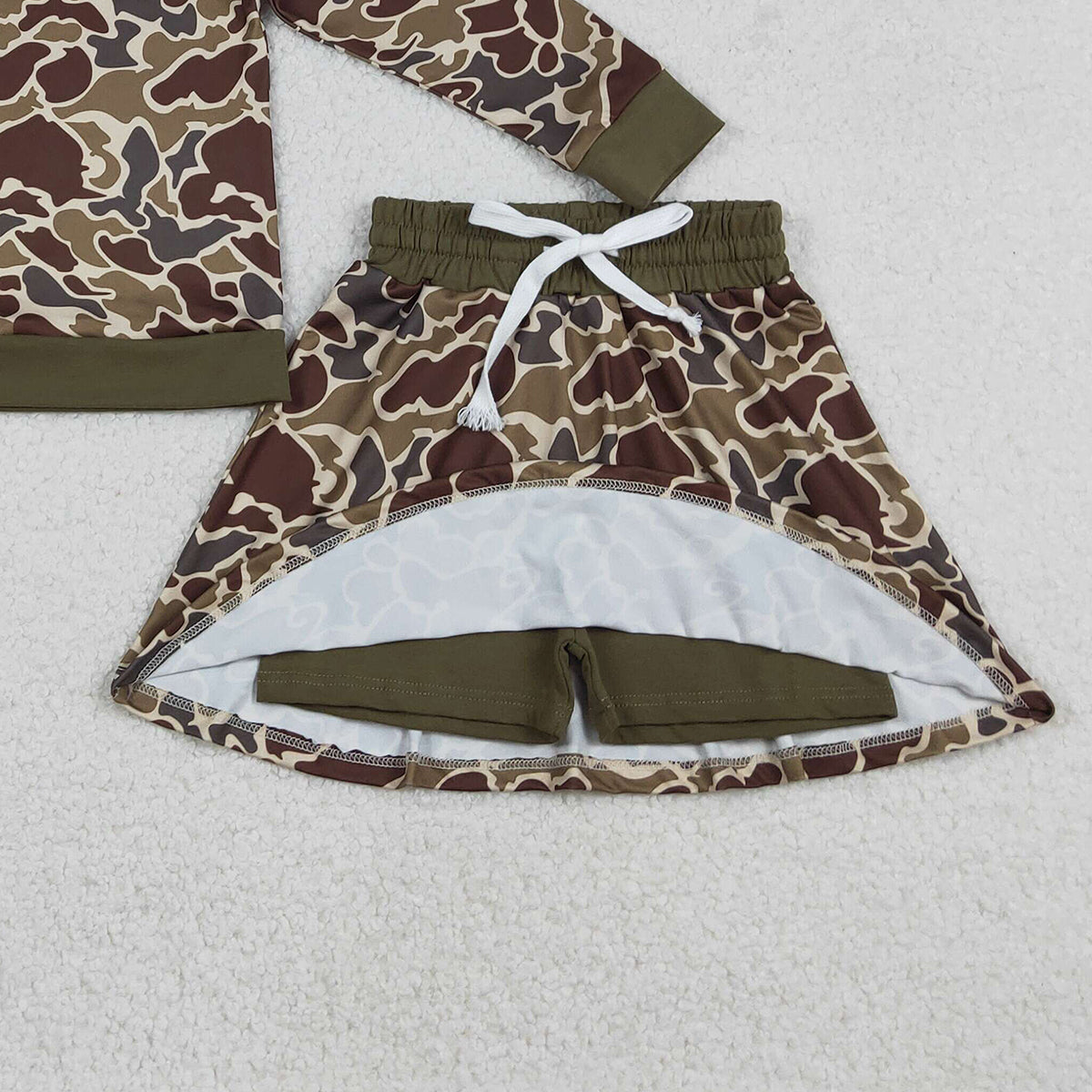 Baby Girls Brown Camo Long Sleeve Outfit Set with Skirt And Shorts for Hunting Theme Clothing