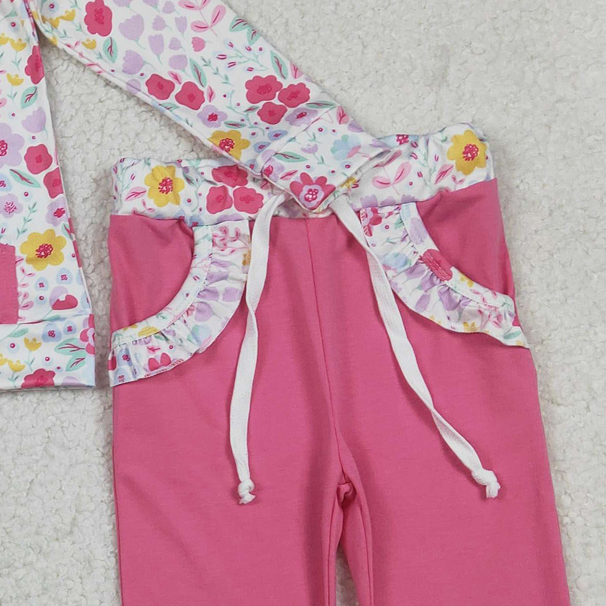 Baby Girls Colorful Flowers Pullover Zip Pocket Jogger Pants Set Cute Baby Outfit Toddler Girls Clothing Set
