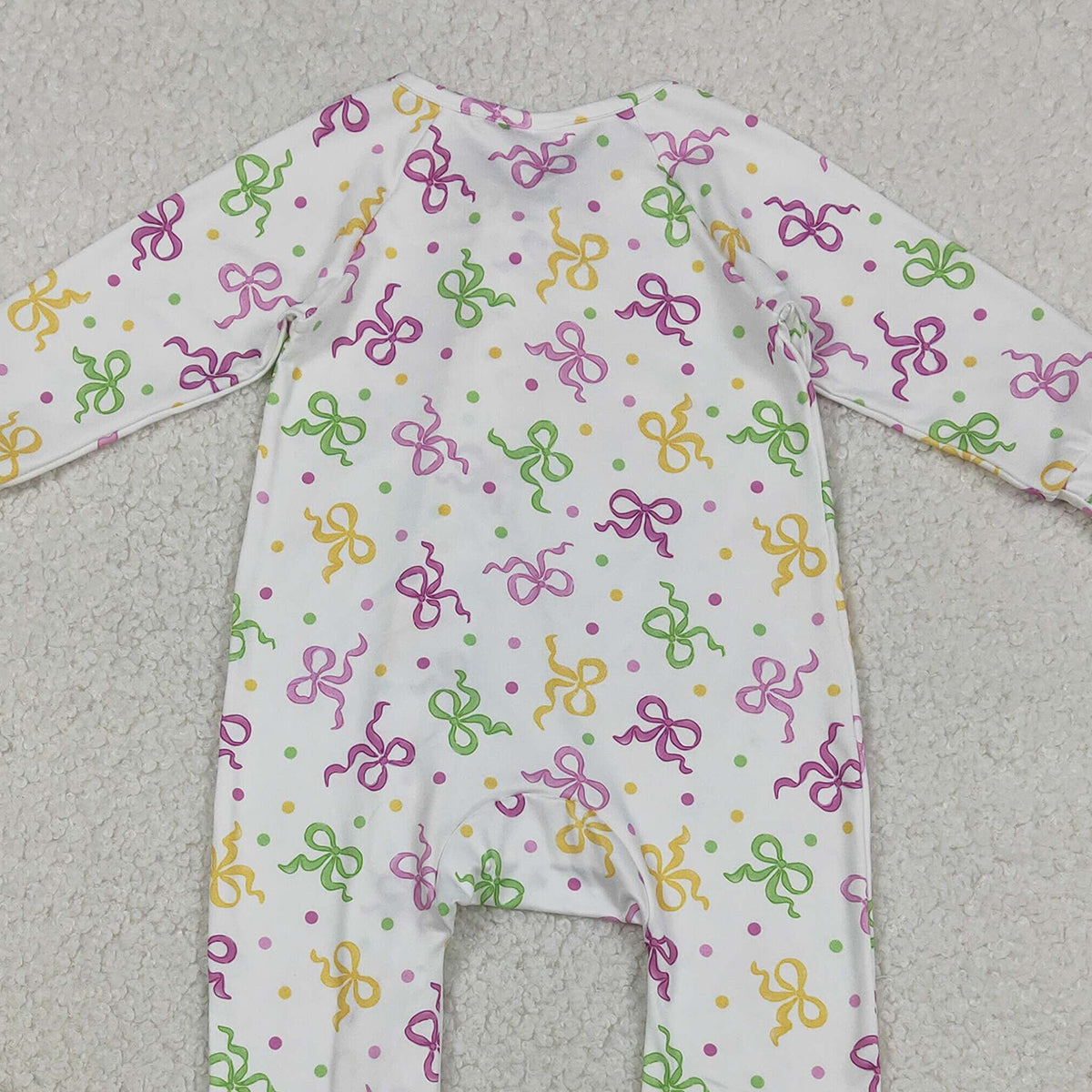 Baby Girls Convertible Rompers with Mardi Gras Bows Polka Dots Two-Way Zipper Soft Cotton Outfit for Infants