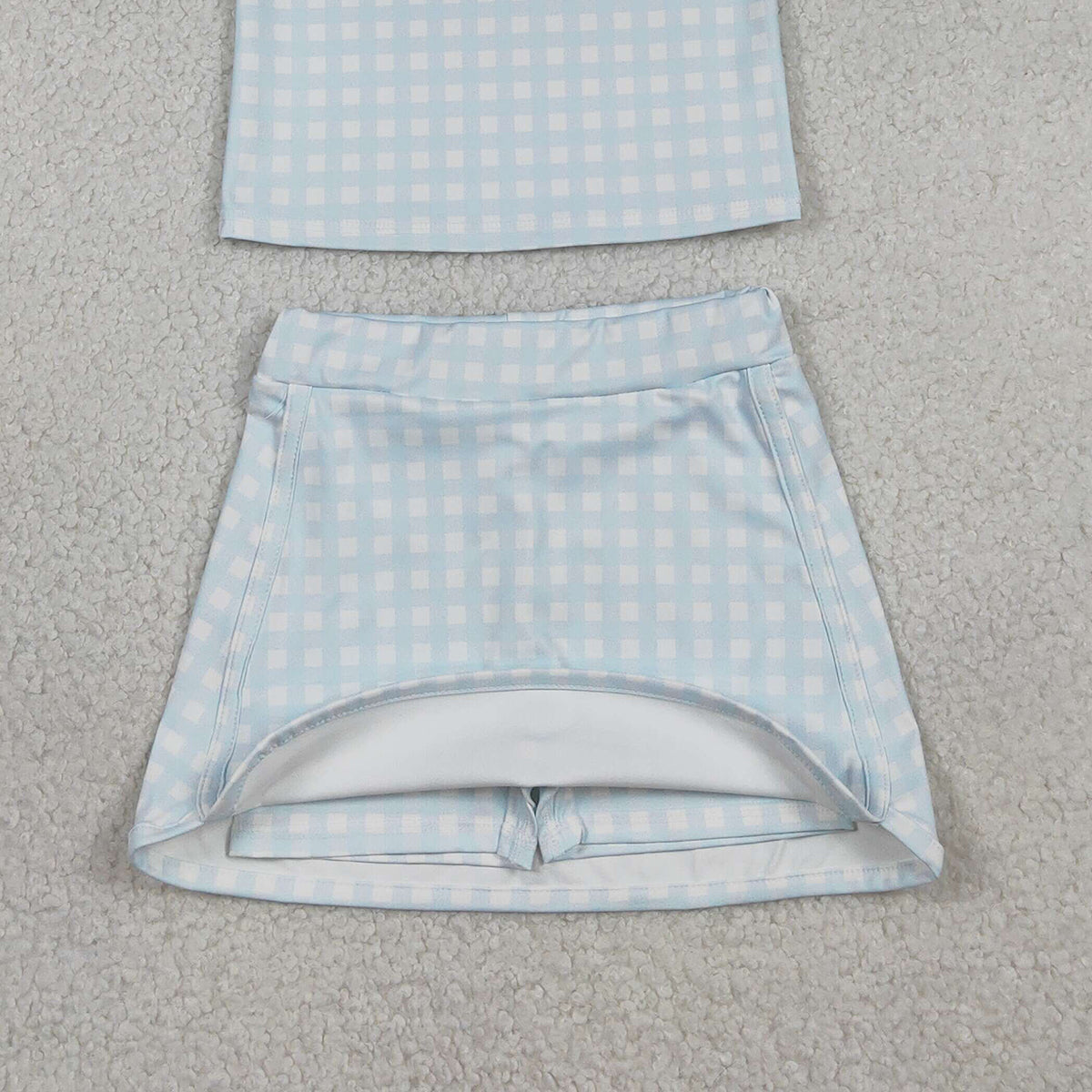 RTS NO MOQ（In Stock) GSD3375 Light Blue Plaid Button Sleeveless Yoga Set