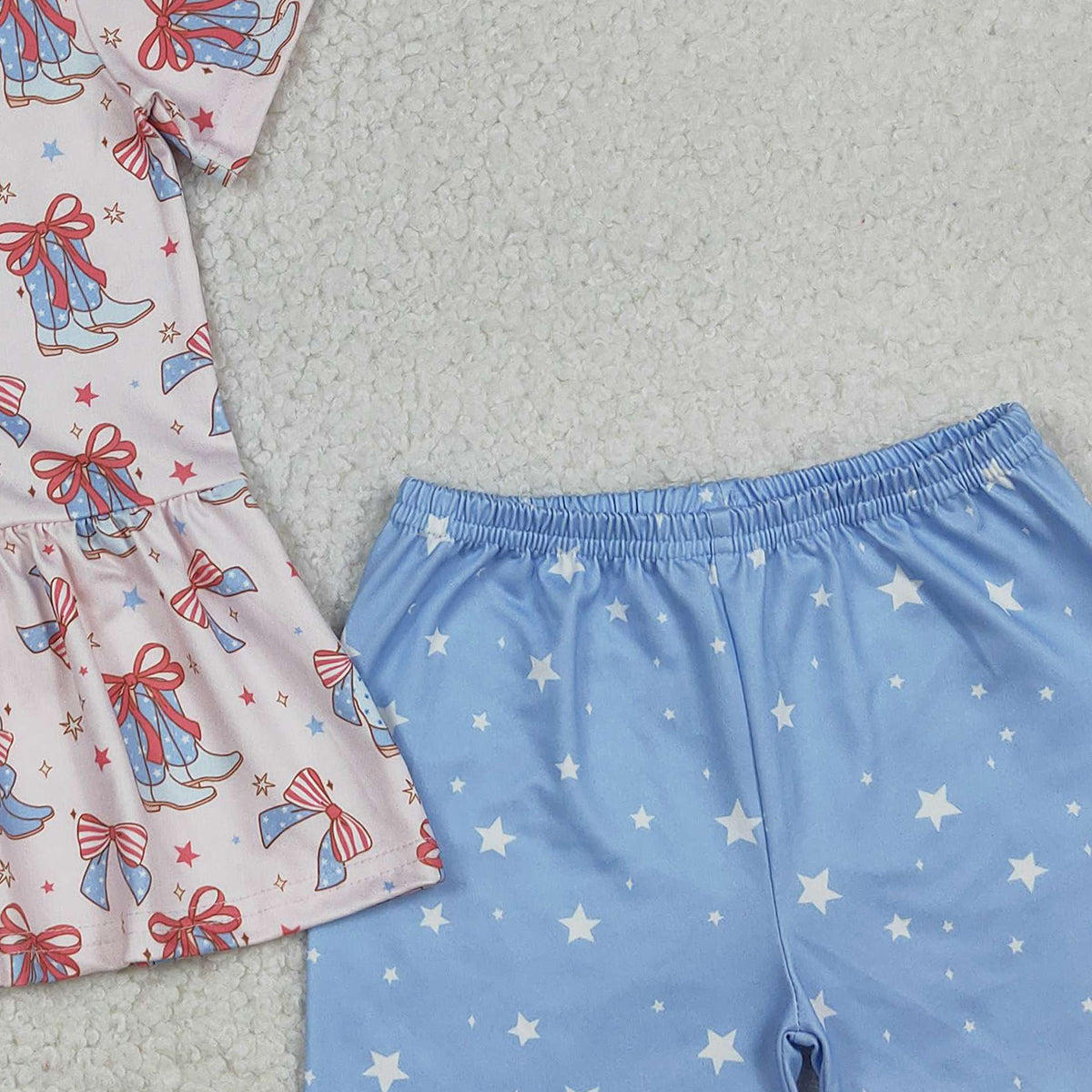 July 4th Outfit  Bows Boots Shorts Set Patriotic Clothing