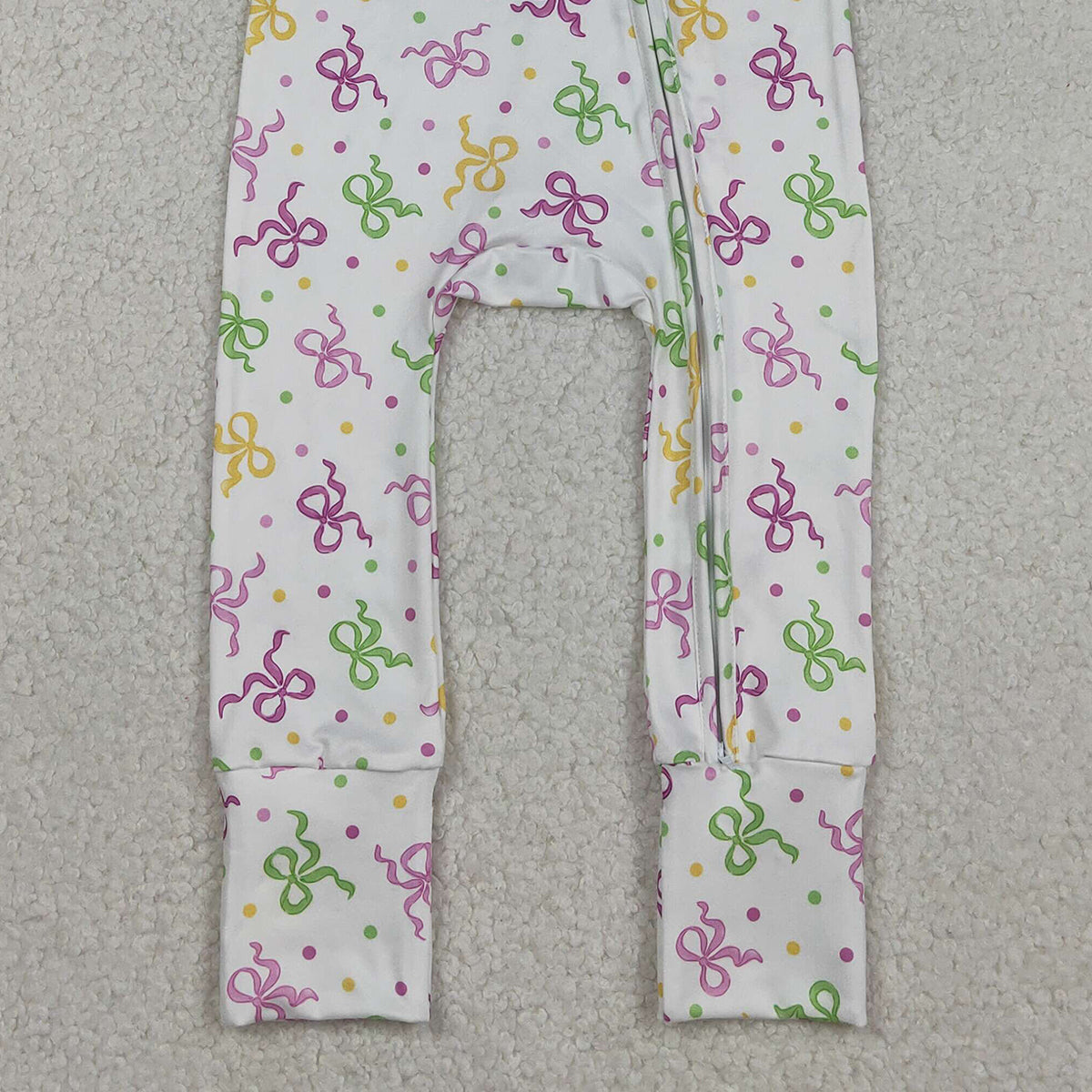 Baby Girls Convertible Rompers with Mardi Gras Bows Polka Dots Two-Way Zipper Soft Cotton Outfit for Infants