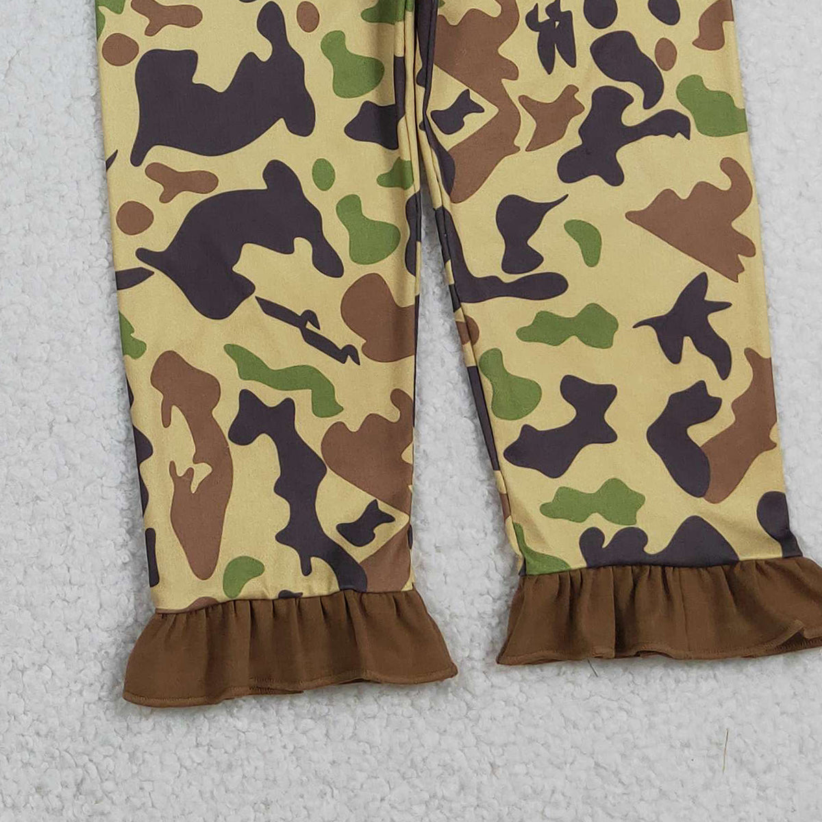 Baby Girls Brown Camo Pajamas Set with Ruffle Pants And Button Top Cute Pocket Design for Little Ones