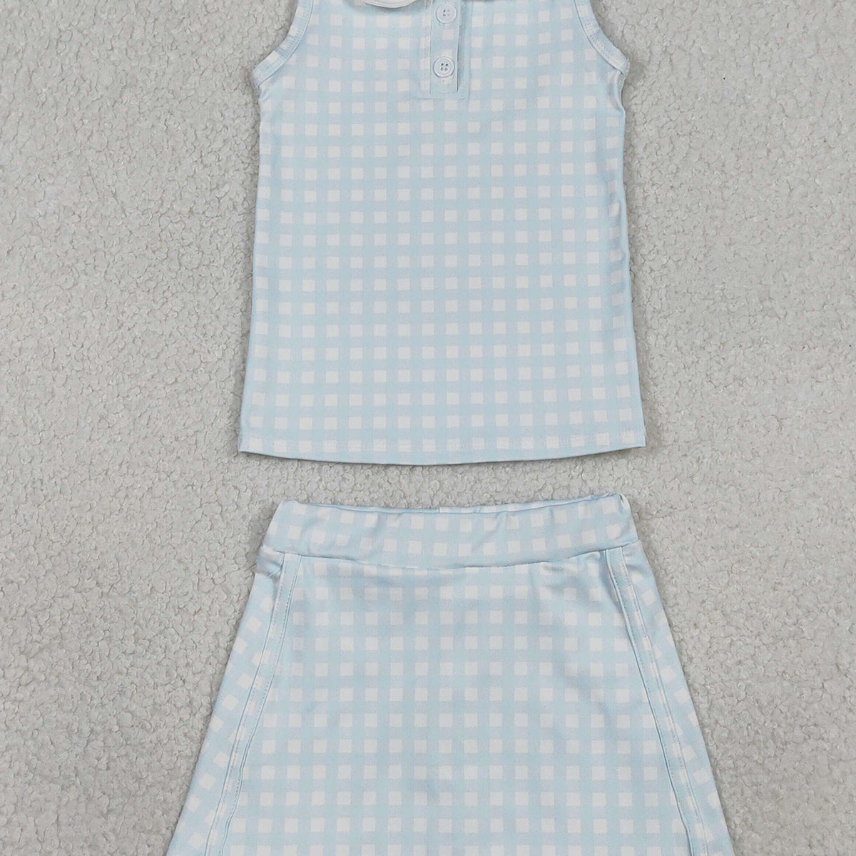 RTS NO MOQ（In Stock) GSD3375 Light Blue Plaid Button Sleeveless Yoga Set