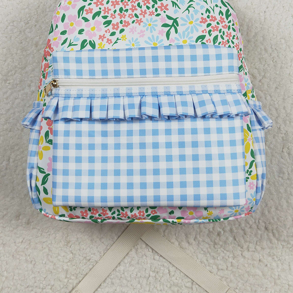 BA0097 Flower pink lace light blue plaid backpack D 8.2
