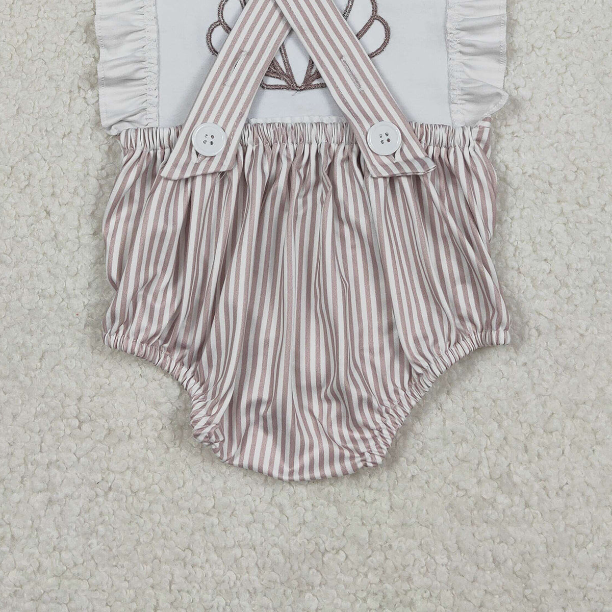Baby Girls Embroidery Ruffle Rompers with Stripe Shells And Flutter Sleeves