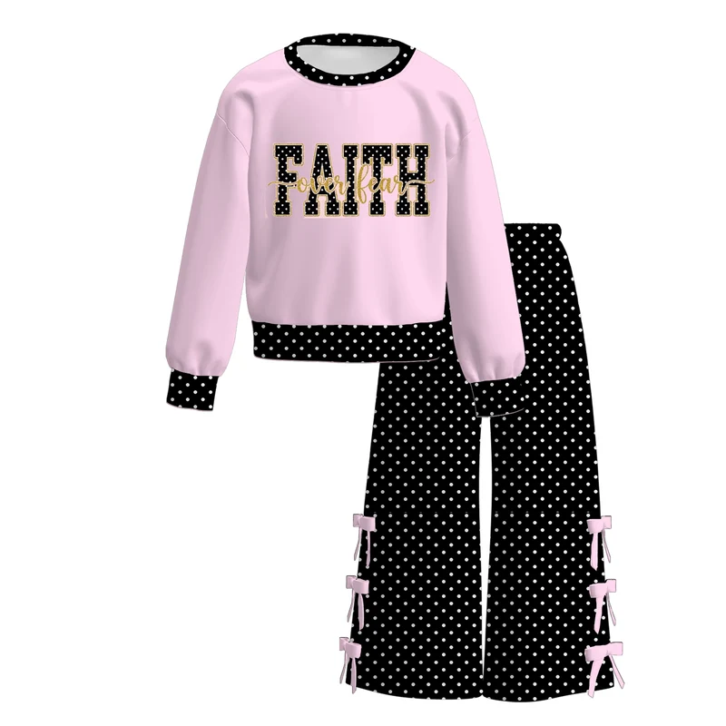MOQ 5one items TAT 7-8weeks 95%cotton 5%spandex fath wide leg girls outfit