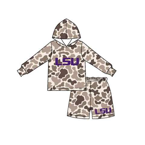 Custom order MOQ 5 lsu camo boy hoodie shorts set