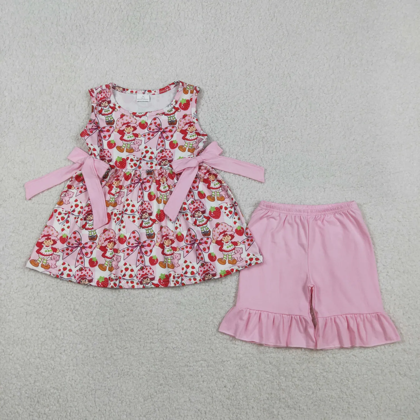 Sibling strawberry coquette girl shorts set and romper