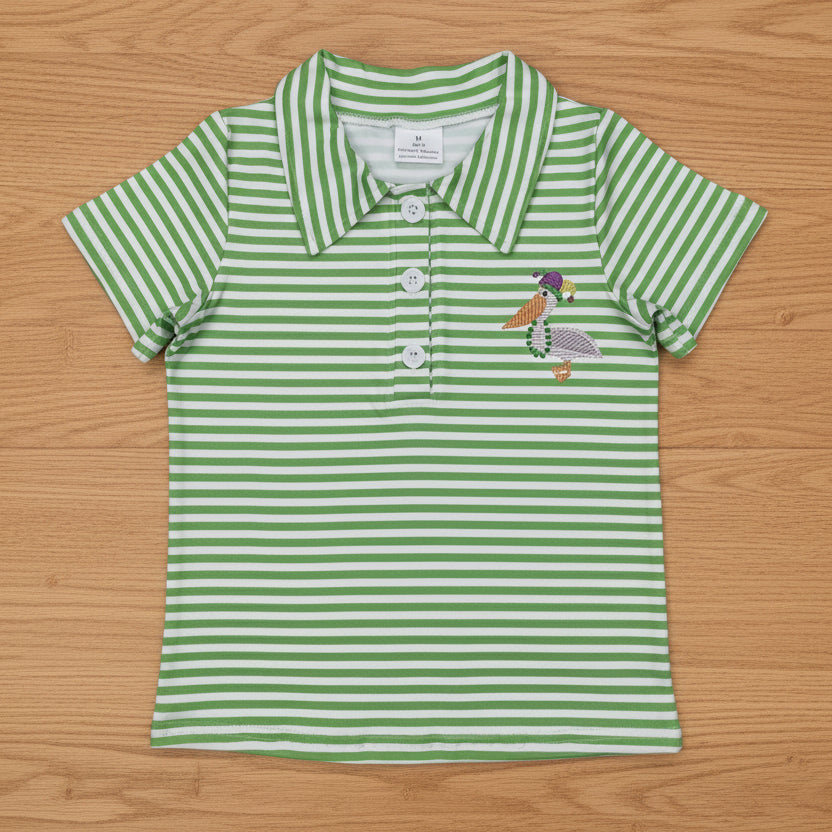 green stripes boy mardi gras polo t-shirt