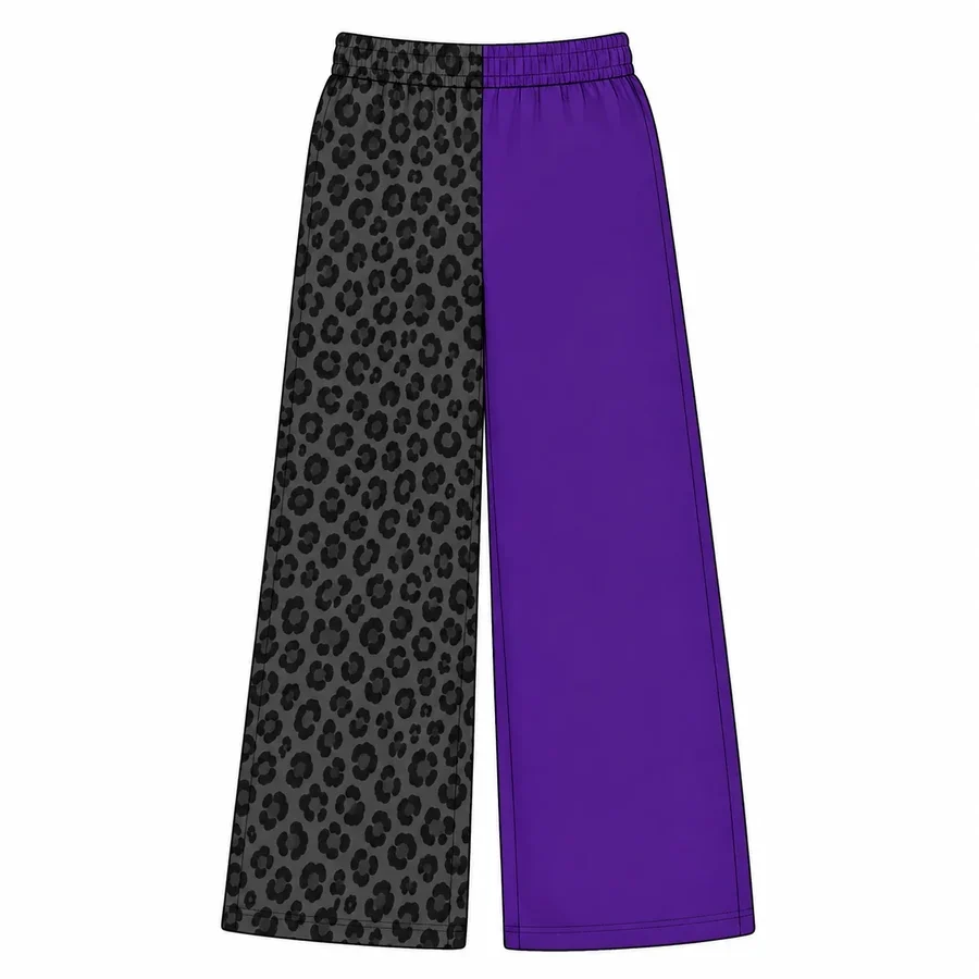 MOQ 5 TAT 6-8 weeks 95%cotton 5%spandex leopard purple kids girls team pants