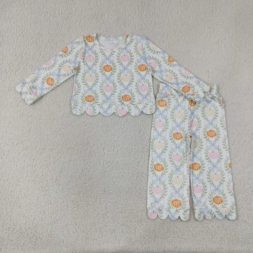 long sleeve pumpkin scallop pants set