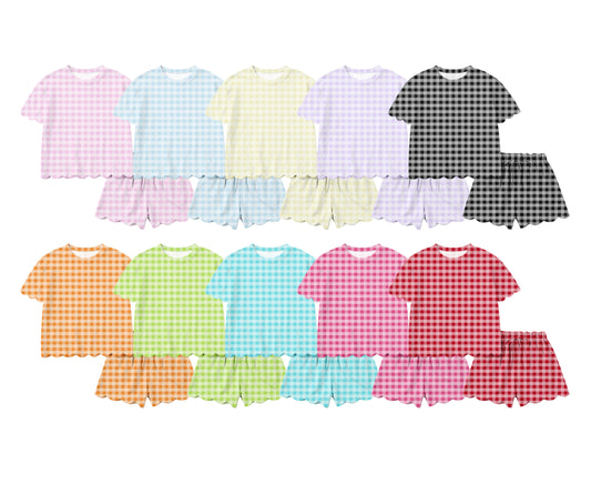 presale solid color polyester fabric Cute Summer Color Set for Girls - Short-Sleeved Shirts and Shorts