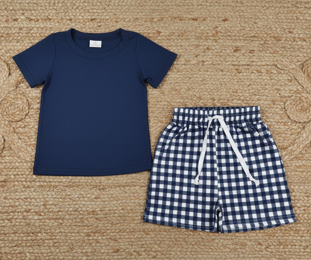 baby boy navy blue plaid shorts set kids clothing
