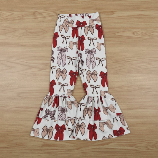 red coquette ruffle athletic bell bottom pants