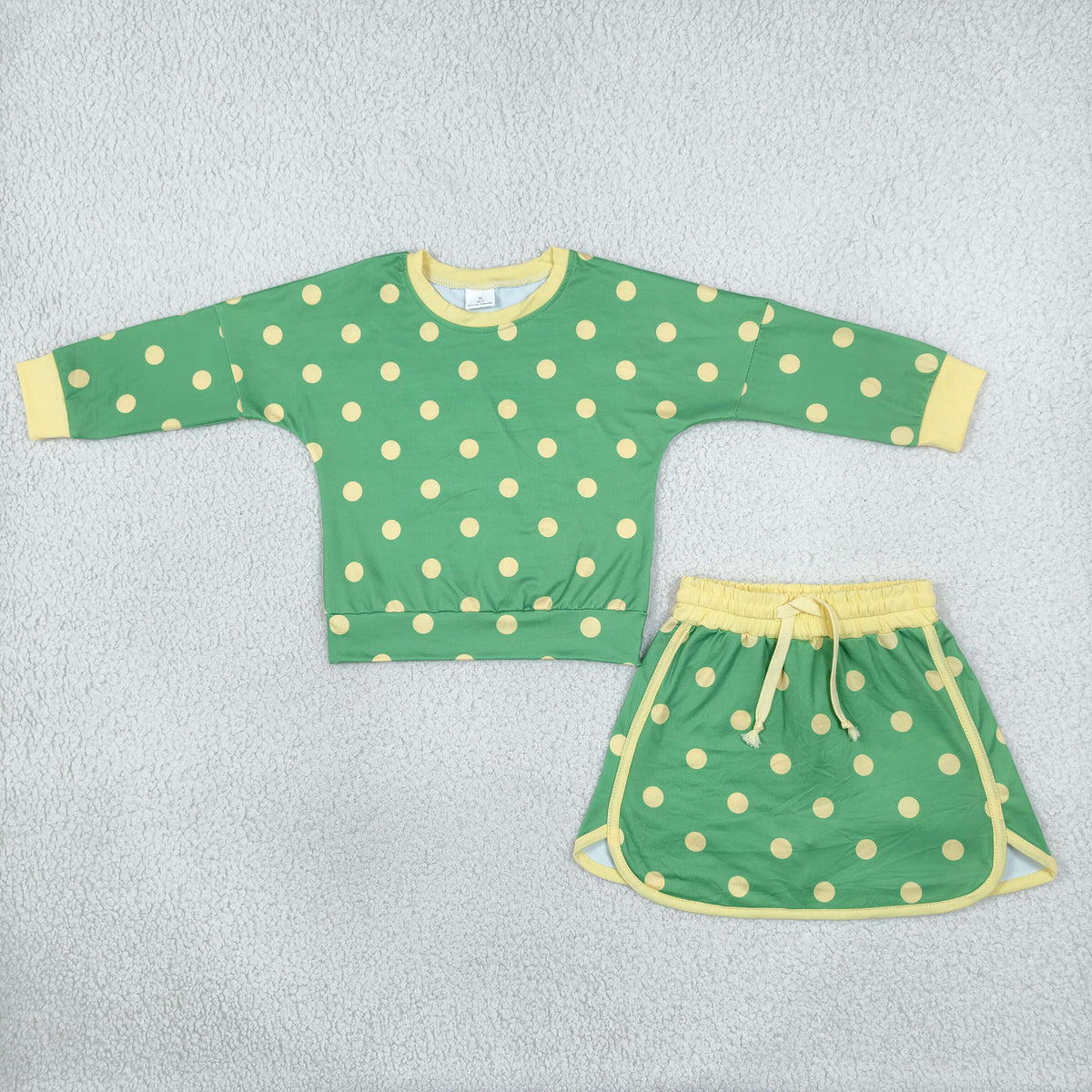 long sleeve green polka dots skort set girls clothing