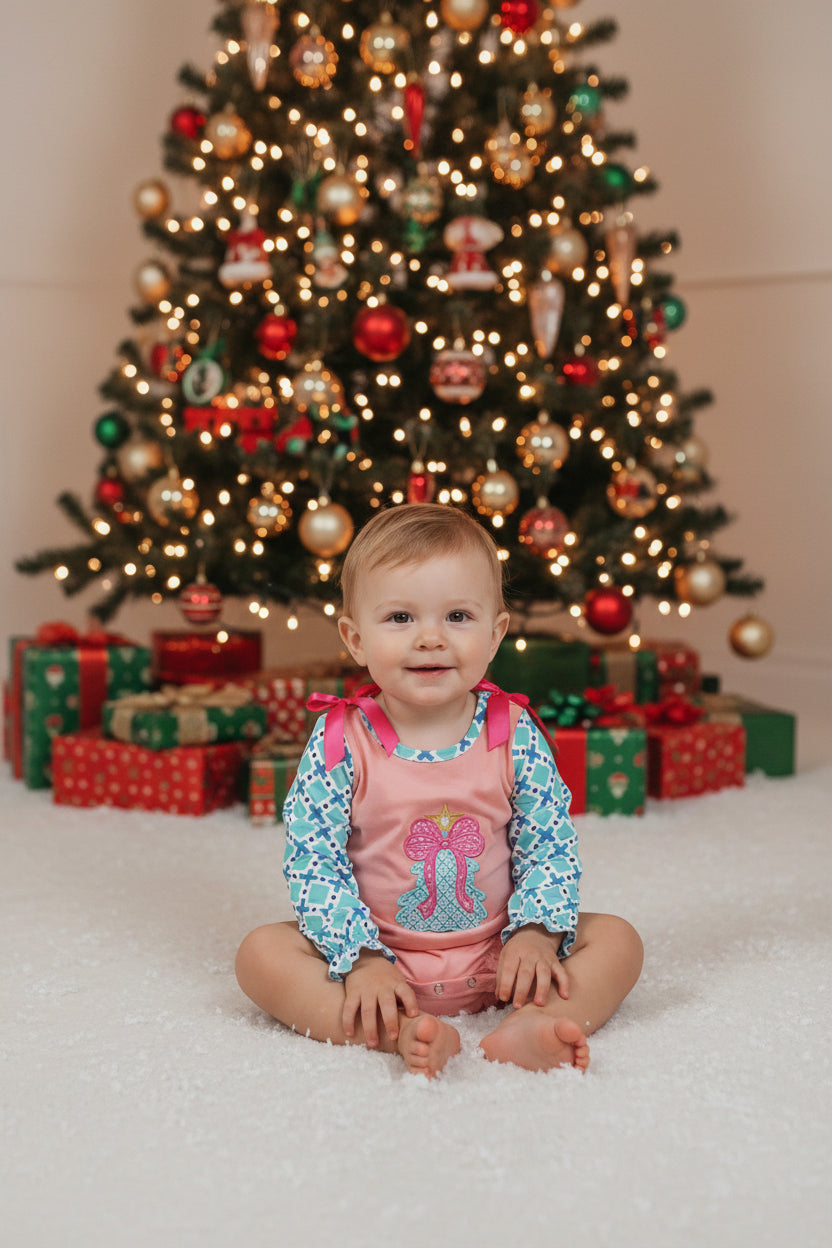 LR3164 Christmas tree print girl romper