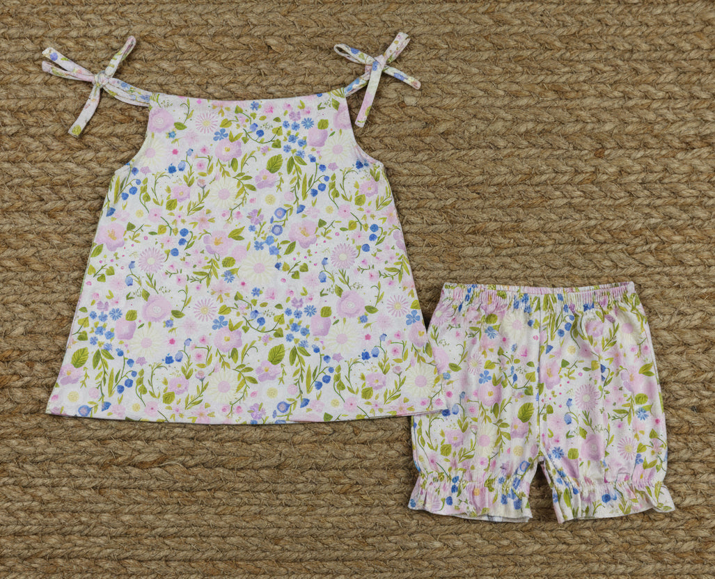 sleeveless summer flower bloomer outfit