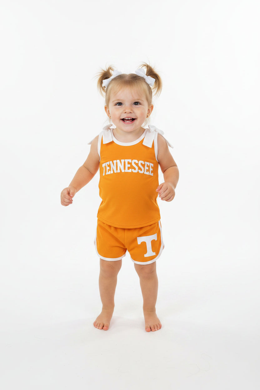 digital print team Tennessee bow shorts set girl clothing
