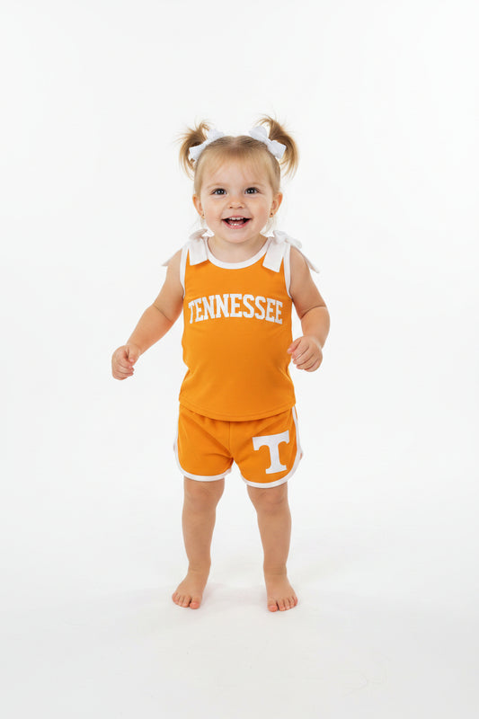 digital print team Tennessee bow shorts set girl clothing