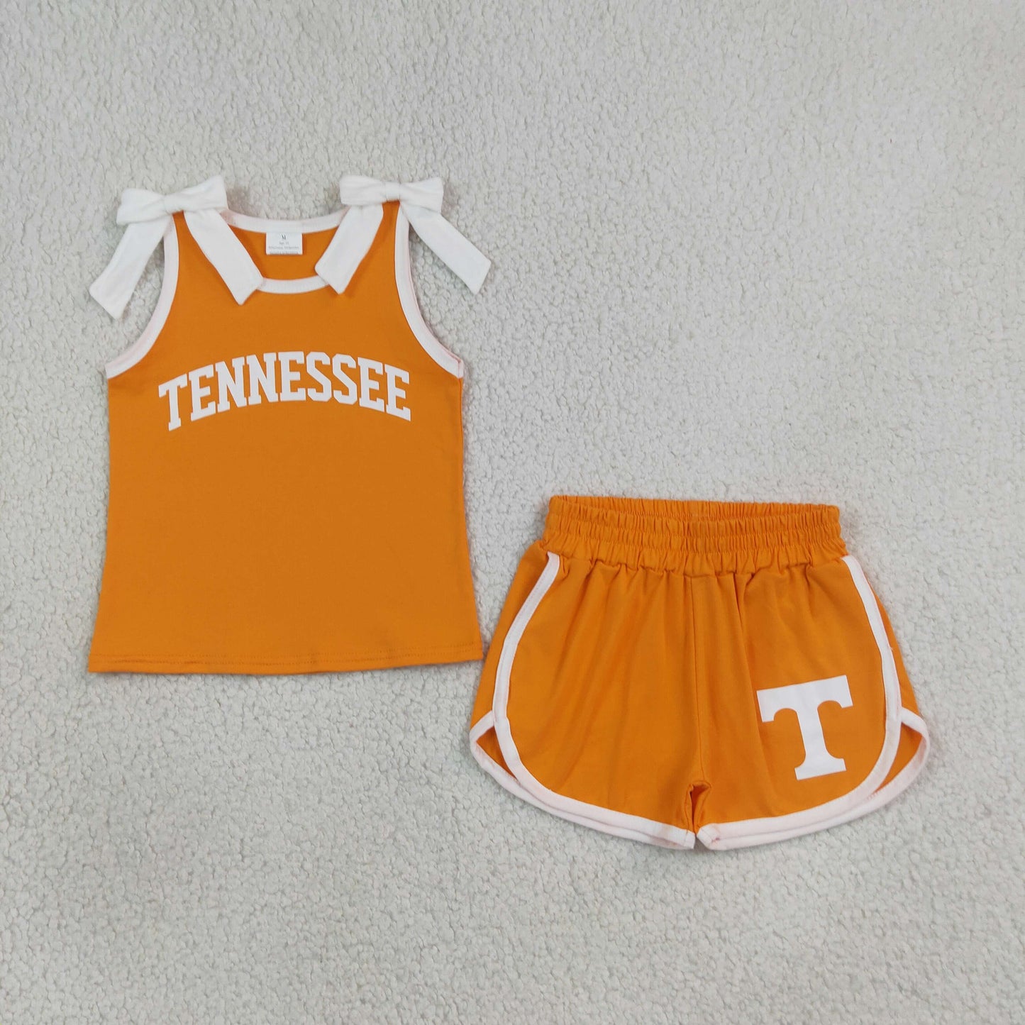 digital print team Tennessee bow shorts set girl clothing