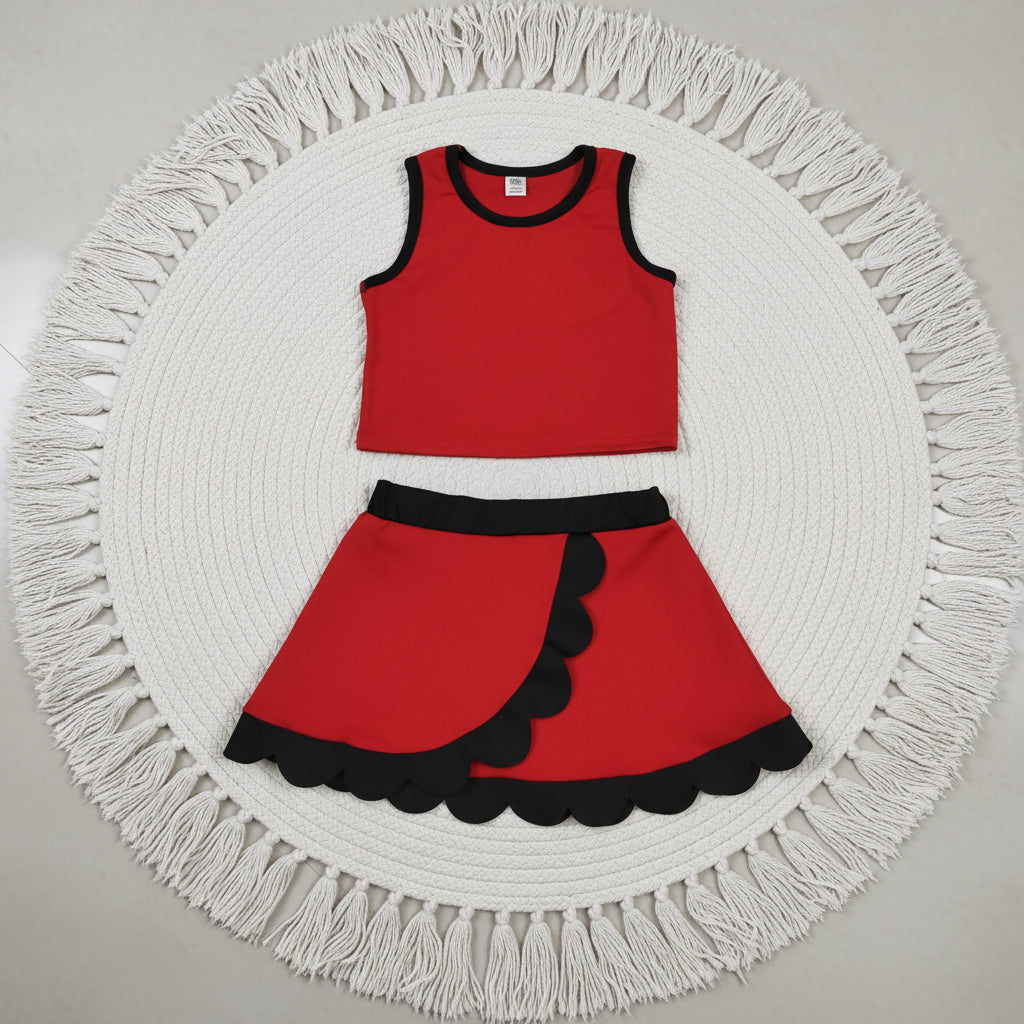 solid red black scallop athletic skort outfit girls clothes