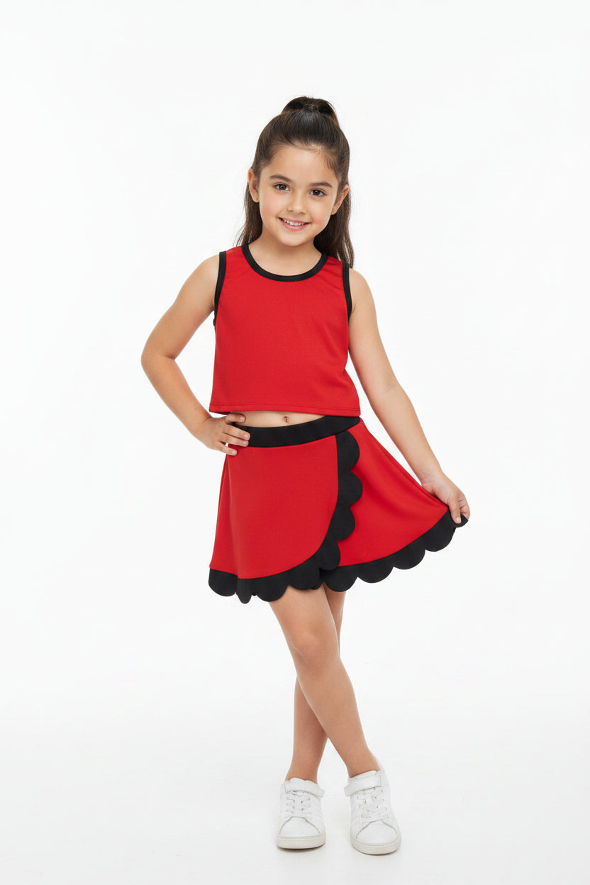solid red black scallop athletic skort outfit girls clothes