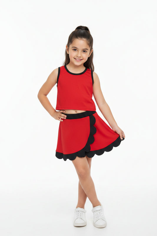 solid red black scallop athletic skort outfit girls clothes
