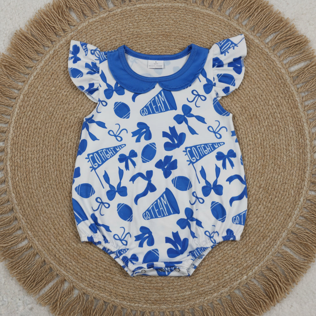 SR3192 royal blue go team bubble romper baby girl clothes