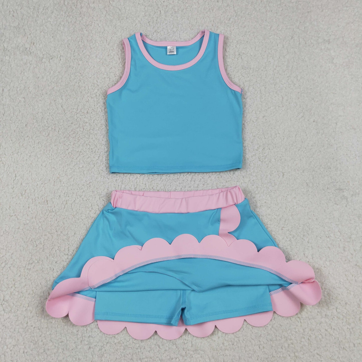 solid pink blue scallop athletic skort outfit girls clothes