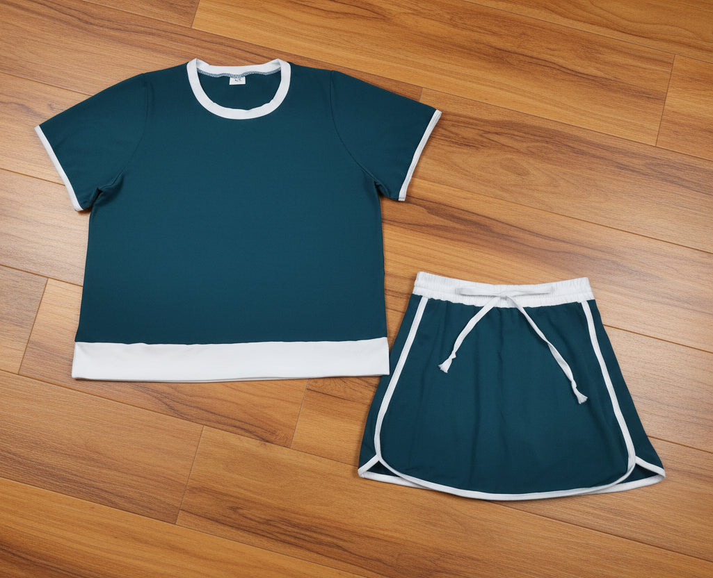 adult clothes women solid deep teal cotton skort set