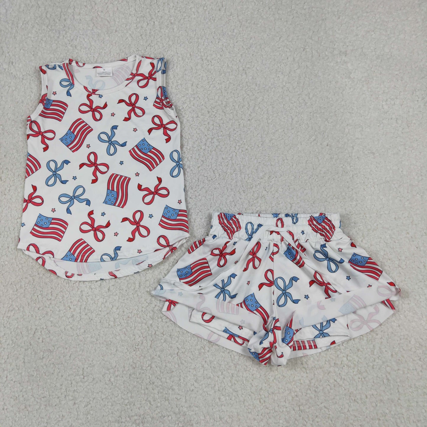 4th of july red white blue flag and coquette butterfly shorts set toddler girl clothing