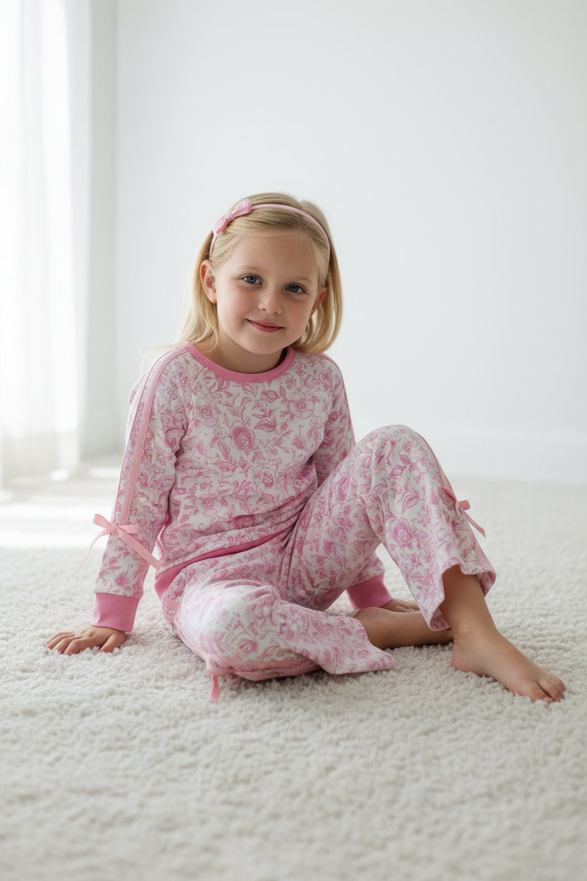 long sleeve pink flower sweatershirt pants outfit girls outfit for fall