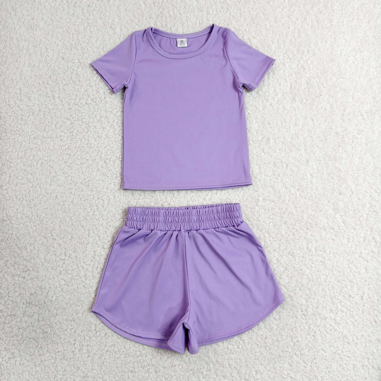 solid purple athletic shorts set sports yoga toddler girl clothing