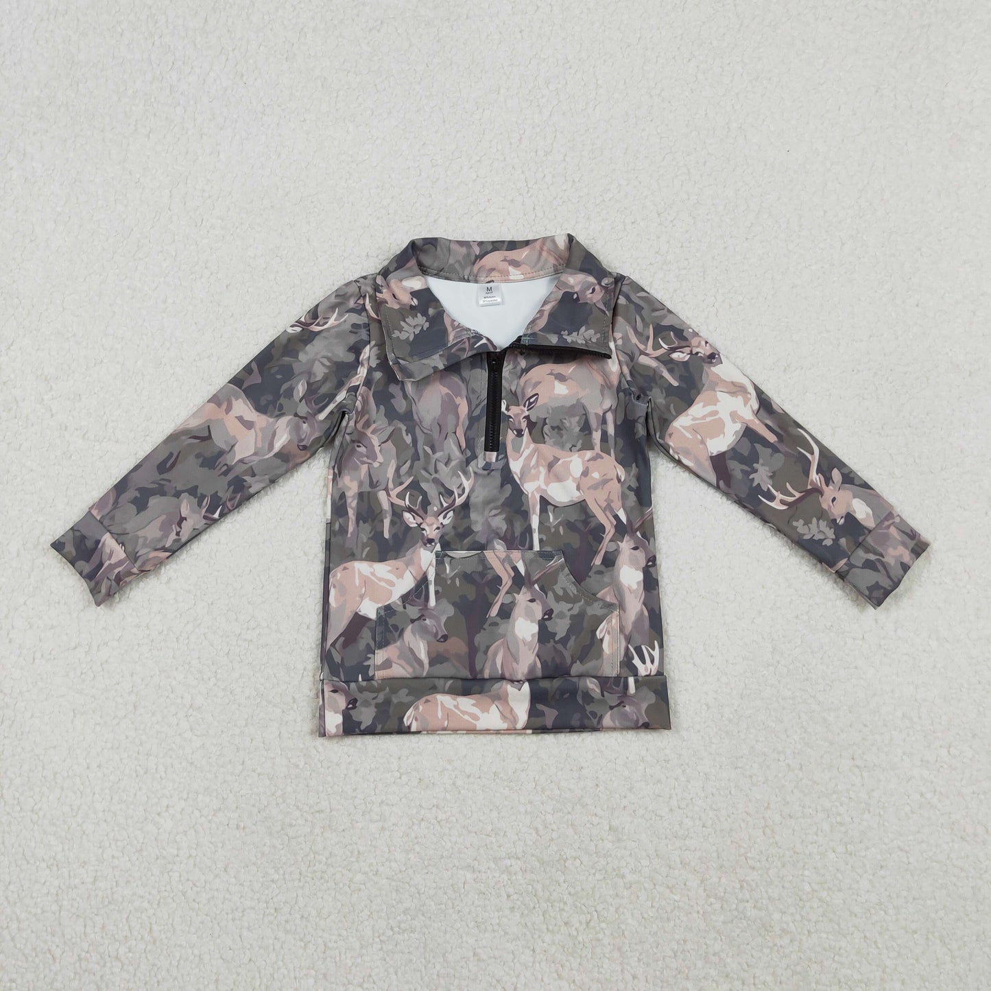 GT1180 Baby Girls Olive Deer Camo Pockets Zipper Yoga Pullovers Top D 1030