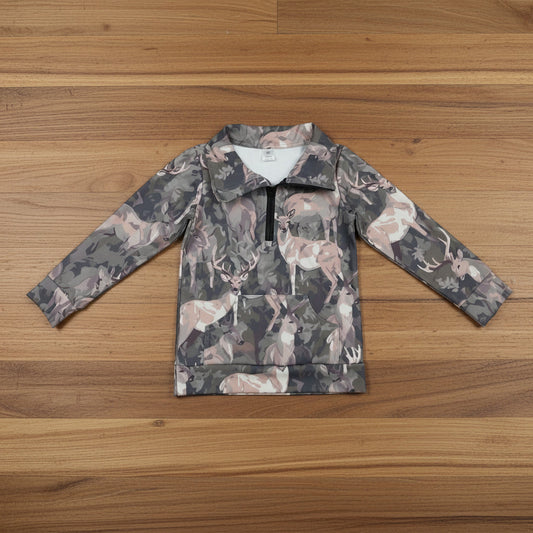 camo deer zip up pullover baby boy top