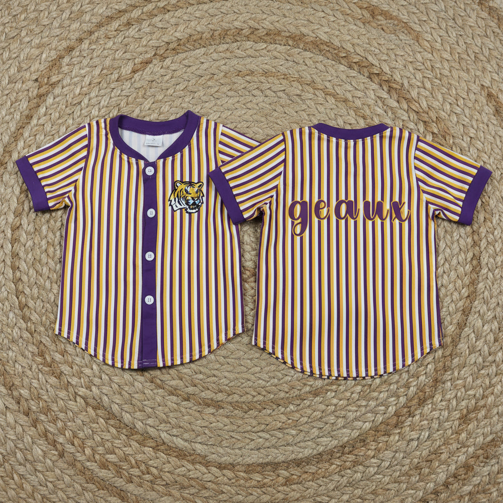 team geaux tiger stripes button v-neck boys t-shirt
