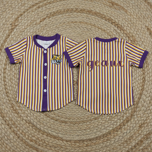 team geaux tiger stripes button v-neck boys t-shirt