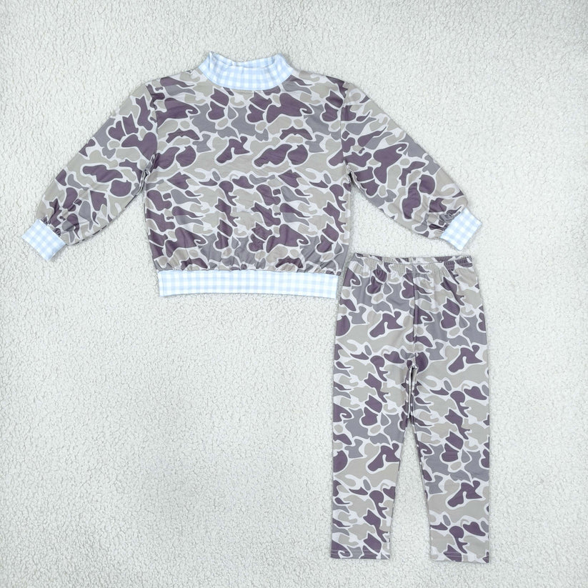Matching Baby girls boys camo long sleeves pants mock neck outfits