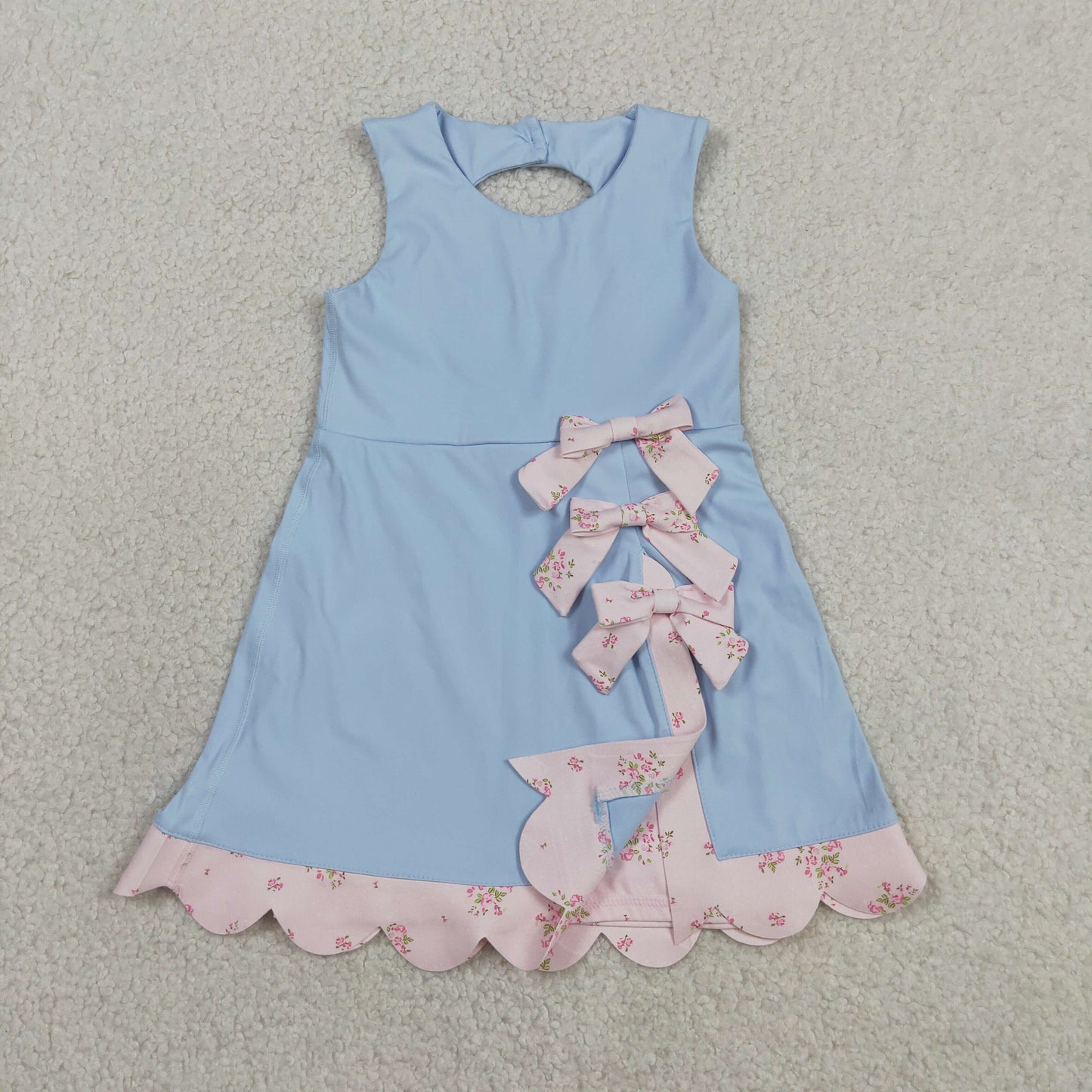blue sleeveless athletic scallop dress