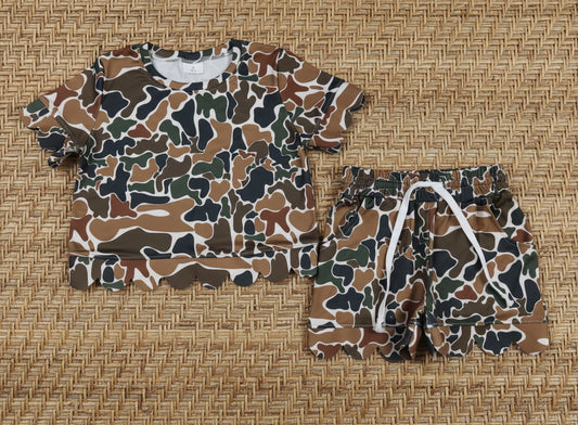 camo scallop shorts set summer clothing