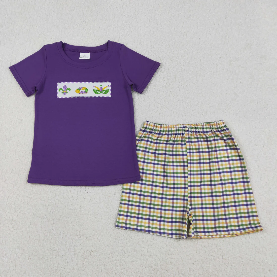 Sibling Baby Boys Girls Embroidery Anchors Donuts Masks Plaid Dress Mardi Gras Set