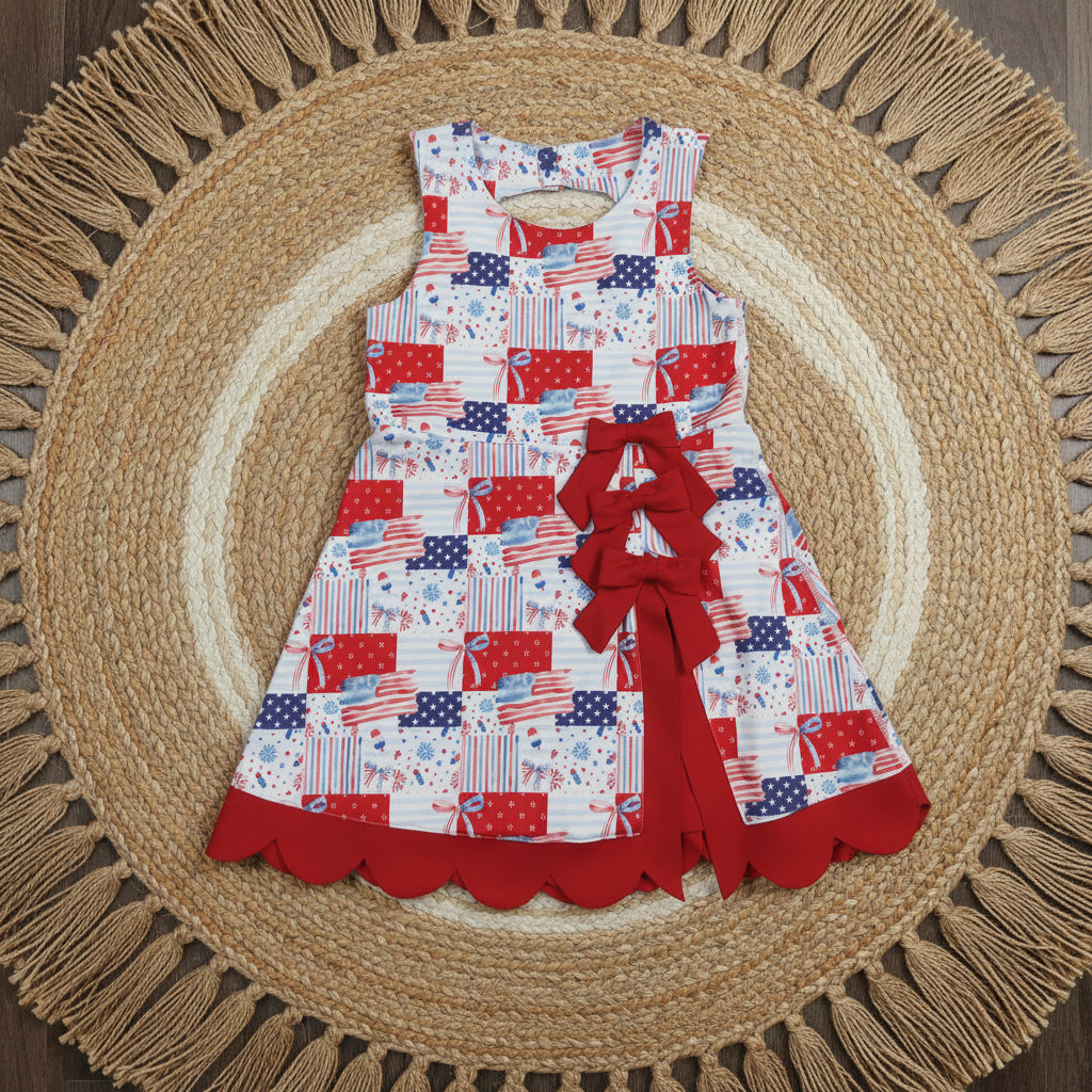 patriotic flag patchwork bow athletic scallop dress